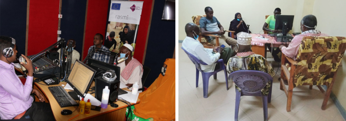 Live radio talk shows on StarFM (right) and DawaFM (left), featuring RASMI boundary partners and public health officials, aimed at increasing cross-border communities’ awareness and understanding of COVID-19.