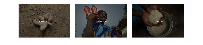 The website allows exploring REF's Key Research Themes: Climate, Livelihoods, and Conflict, with a Focus on Mobility's Development