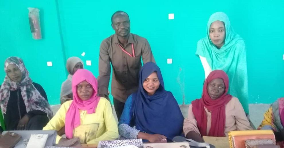 Nawal Khalifa (in the middle in blue) during the leather workshop Nawal Khalifa (in the middle in blue) during the leather workshop