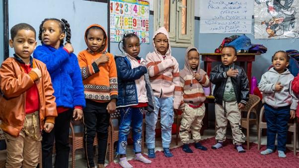 Sudanese refugee children resume their education in a community learning centre in Egypt, supported by the programme