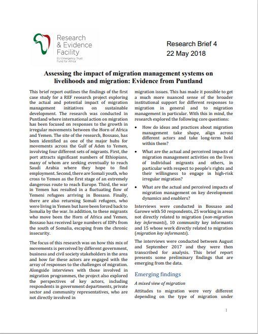 Assessing the impact of migration management systems on livelihoods and migration: Evidence from Puntland